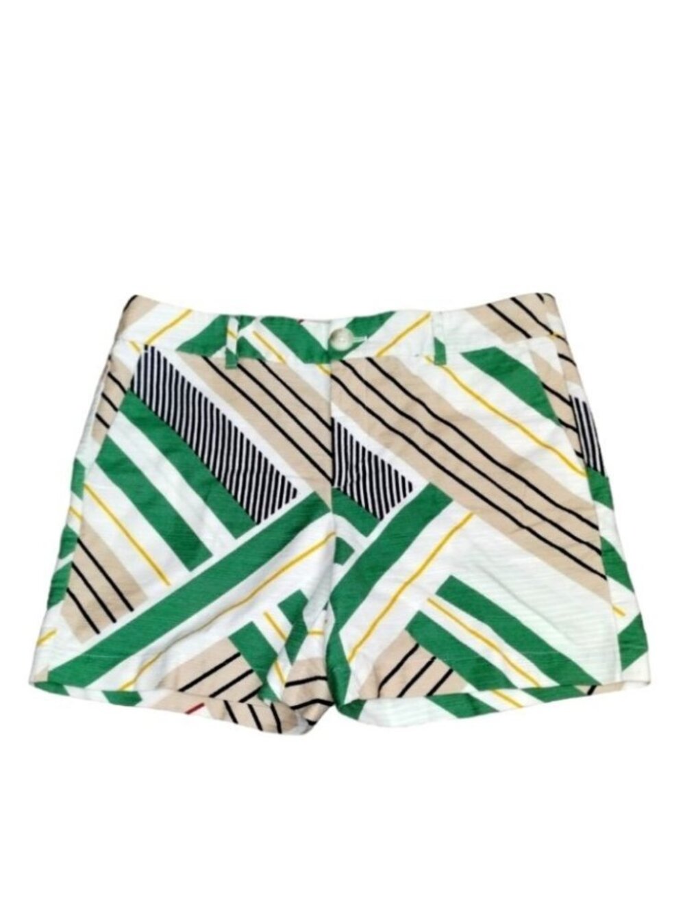 White/ Green Geometric Flat Front Women's Shorts